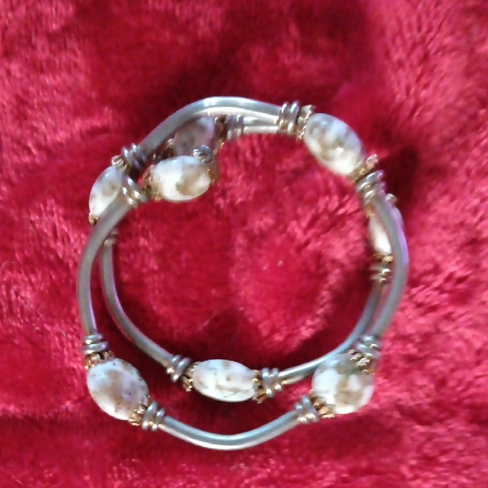 Sculptural Silver and Cream Pearl Bracelet